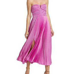 AMUR "Harden" Pleated Strapless Midi Dress